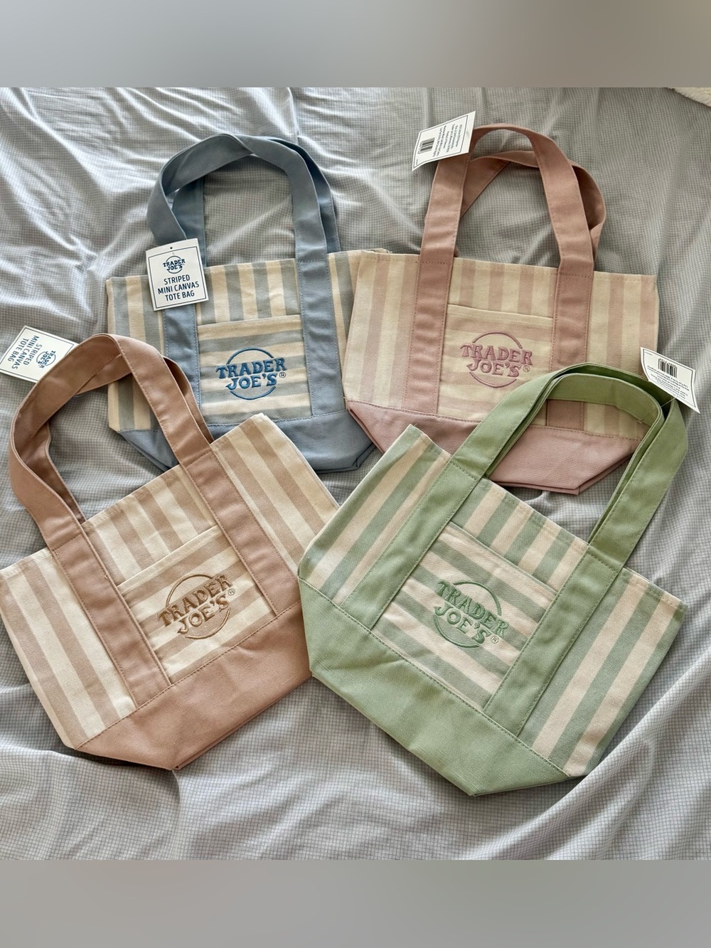 Trader Joe's Striped Mini Canvas Tote - Sage, Blush, Dusty Blue, Tan Options